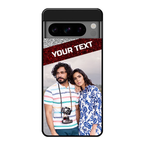 Google Pixel 8 Pro 5G Custom Glass Phone Case - Image Holder With Glitter Strip Design