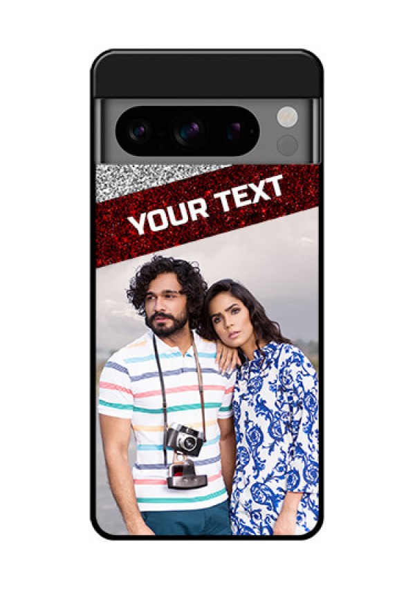 Google Pixel 8 Pro 5G Custom Glass Phone Case - Image Holder With Glitter Strip Design