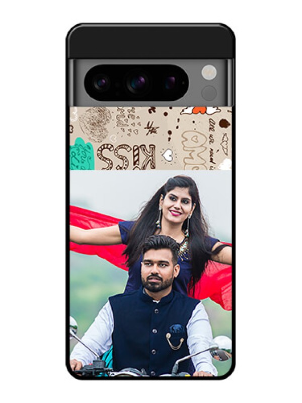 Custom Google Pixel 8 Pro 5G Custom Glass Phone Case - Love Doodle Pattern