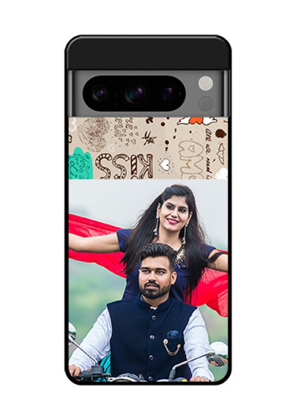 Google Pixel 8 Pro 5G Custom Glass Phone Case - Love Doodle Pattern