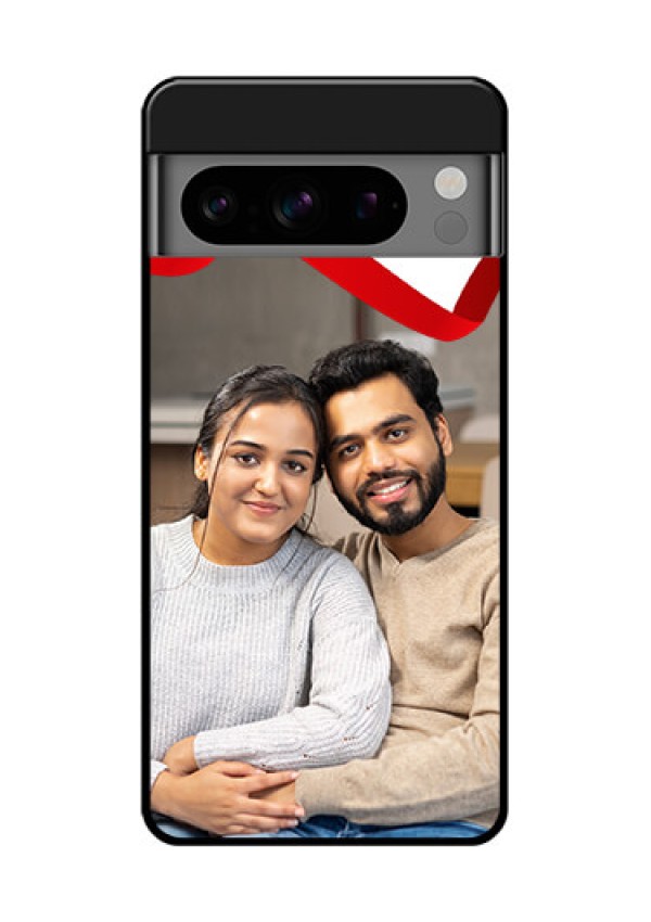 Google Pixel 8 Pro 5G Custom Glass Phone Case - Red Ribbon Frame Design