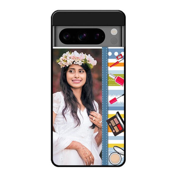 Google Pixel 8 Pro 5G Custom Glass Phone Case - Makeup Icons Design