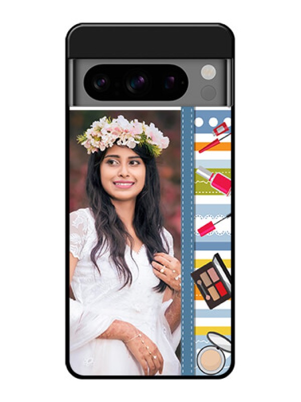 Custom Google Pixel 8 Pro 5G Custom Glass Phone Case - Makeup Icons Design