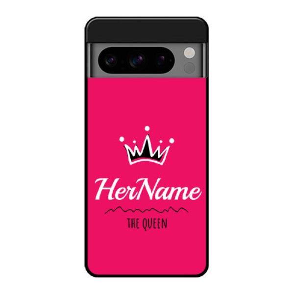 Google Pixel 8 Pro 5G Custom Glass Phone Case - Queen With Name Design