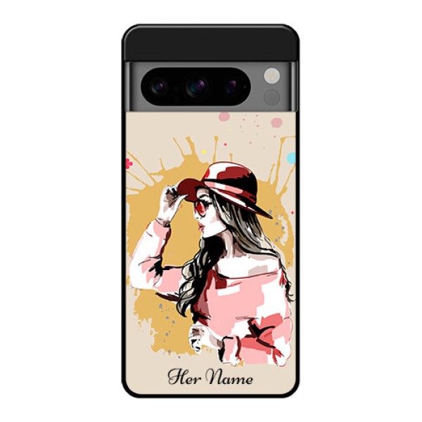 Google Pixel 8 Pro 5G Custom Glass Phone Case - Women With Pink Hat Design