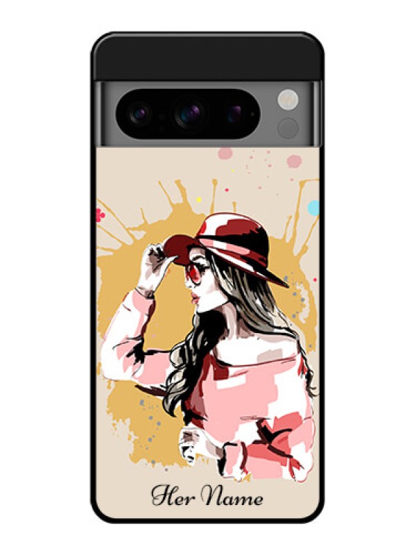 Custom Google Pixel 8 Pro 5G Custom Glass Phone Case - Women With Pink Hat Design