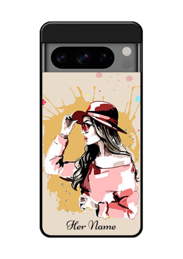 Google Pixel 8 Pro 5G Custom Glass Phone Case - Women With Pink Hat Design