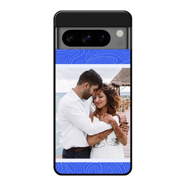 Google Pixel 8 Pro 5G Custom Glass Phone Case - Curved Line Art With Blue And White Design