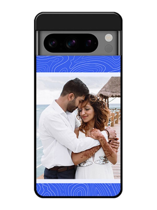 Custom Google Pixel 8 Pro 5G Custom Glass Phone Case - Curved Line Art With Blue And White Design