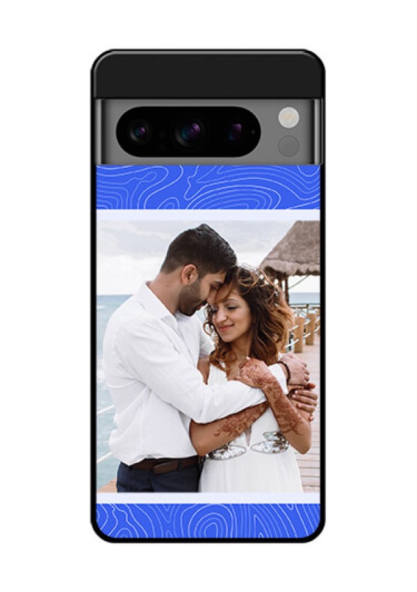 Google Pixel 8 Pro 5G Custom Glass Phone Case - Curved Line Art With Blue And White Design