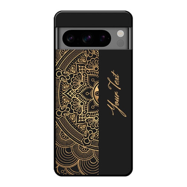 Google Pixel 8 Pro 5G Custom Glass Phone Case - Mandala Art With Custom Text Design