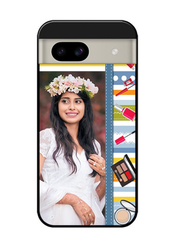 Google Pixel 8A 5G Custom Glass Phone Case - Makeup Icons Design