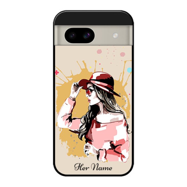 Google Pixel 8A 5G Custom Glass Phone Case - Women With Pink Hat Design