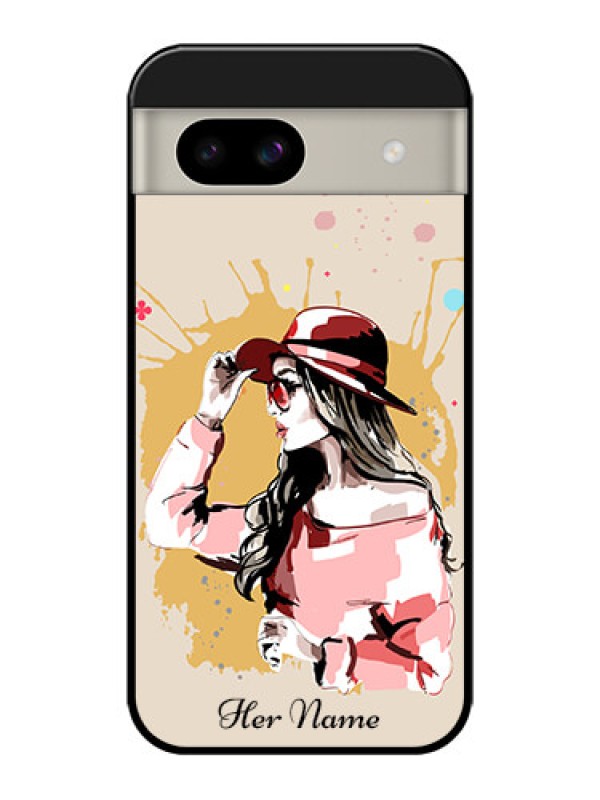 Custom Google Pixel 8A 5G Custom Glass Phone Case - Women With Pink Hat Design