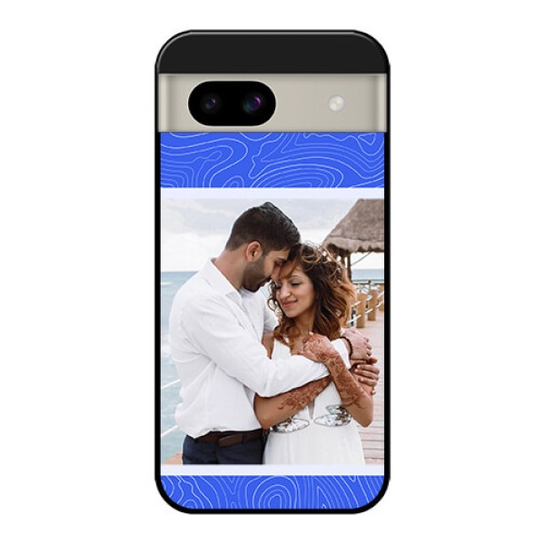Google Pixel 8A 5G Custom Glass Phone Case - Curved Line Art With Blue And White Design