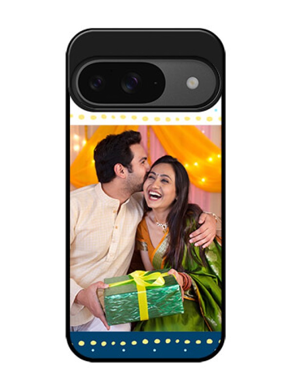 Custom Google Pixel 9 5G Custom Glass Phone Case - White And Blue Abstract Design