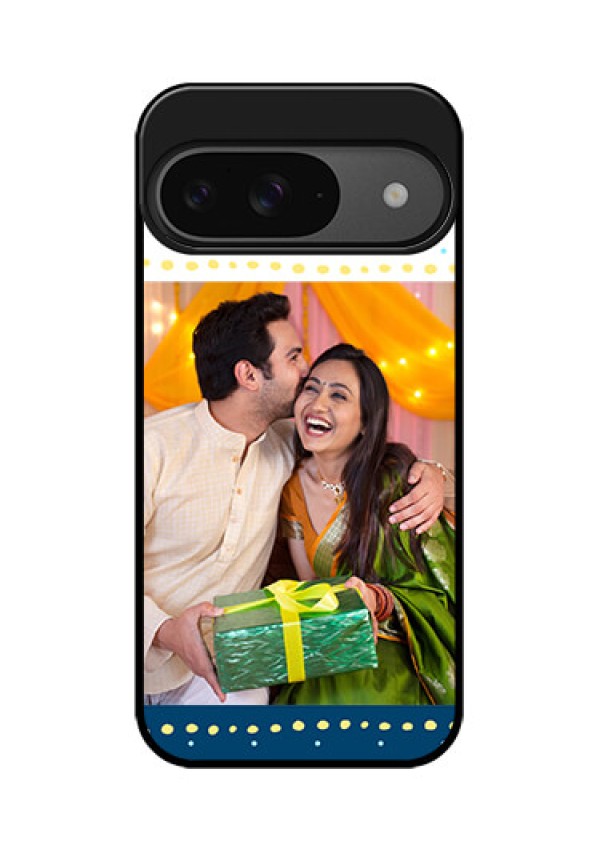 Google Pixel 9 5G Custom Glass Phone Case - White And Blue Abstract Design