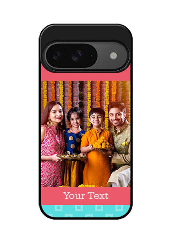 Google Pixel 9 5G Custom Glass Phone Case - Peach and Blue Color Design
