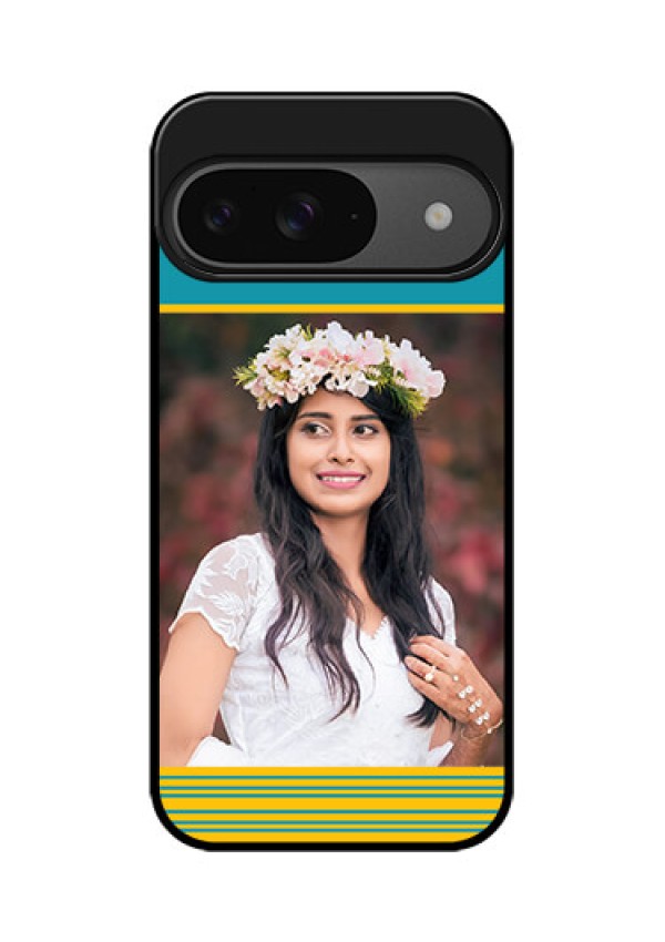 Google Pixel 9 5G Custom Glass Phone Case - Yellow and Blue Design