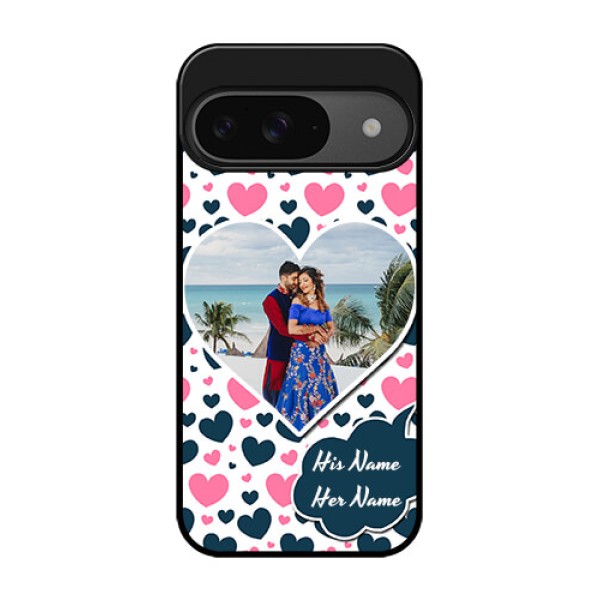 Google Pixel 9 5G Custom Glass Phone Case - Pink and Blue Heart Design