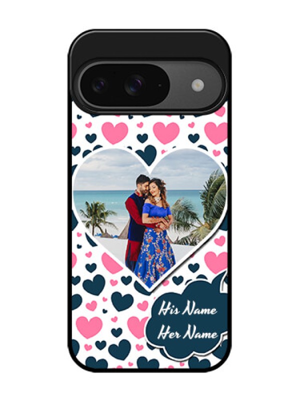 Custom Google Pixel 9 5G Custom Glass Phone Case - Pink and Blue Heart Design