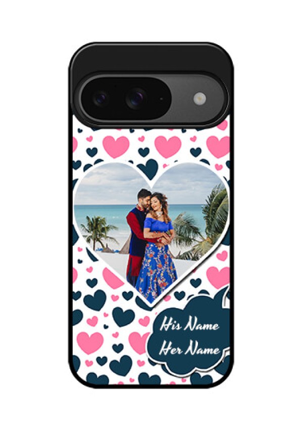 Google Pixel 9 5G Custom Glass Phone Case - Pink and Blue Heart Design