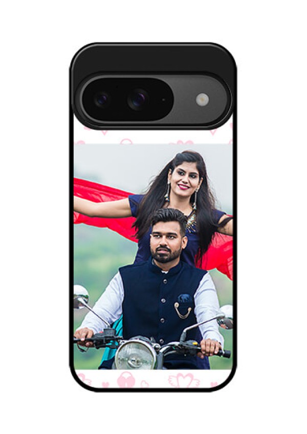 Google Pixel 9 5G Custom Glass Phone Case - Pink Flying Heart Design