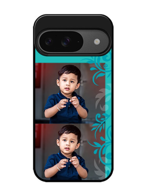 Custom Google Pixel 9 5G Custom Glass Phone Case - With Photo And Green Floral Design