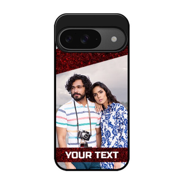 Google Pixel 9 5G Custom Glass Phone Case - Image Holder With Glitter Strip Design