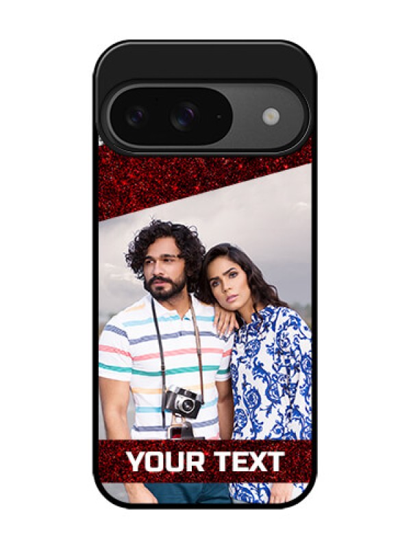 Custom Google Pixel 9 5G Custom Glass Phone Case - Image Holder With Glitter Strip Design