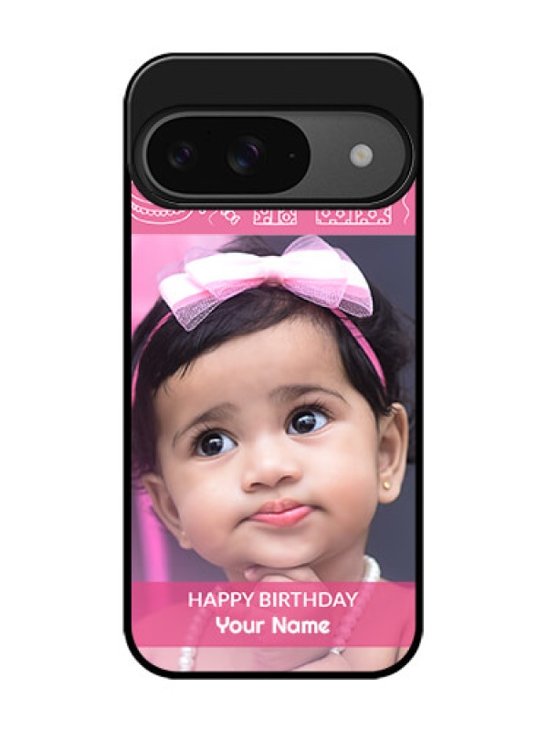Custom Google Pixel 9 5G Custom Glass Phone Case - With Birthday Line Art Design