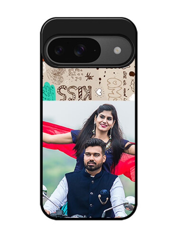 Custom Google Pixel 9 5G Custom Glass Phone Case - Love Doodle Pattern