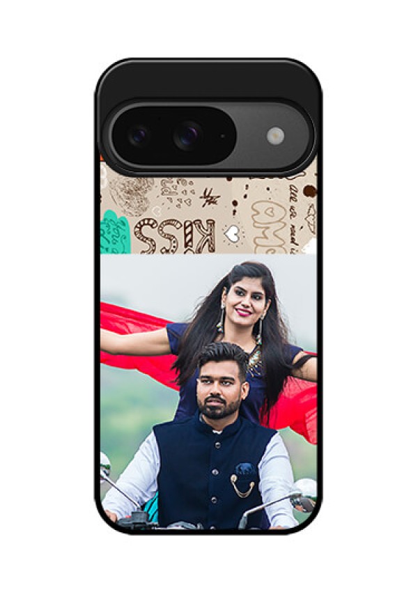 Google Pixel 9 5G Custom Glass Phone Case - Love Doodle Pattern