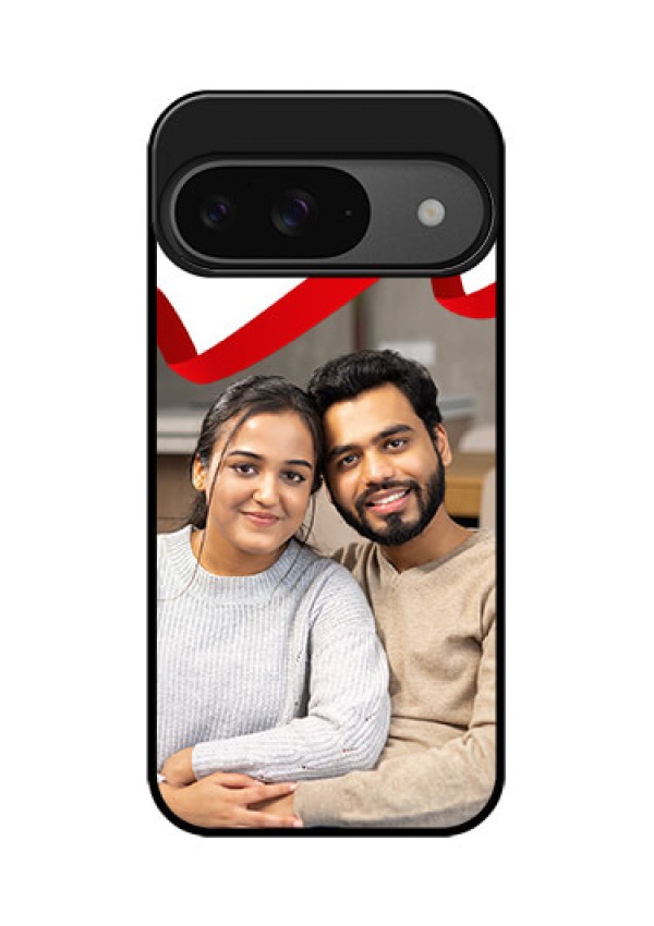 Google Pixel 9 5G Custom Glass Phone Case - Red Ribbon Frame Design