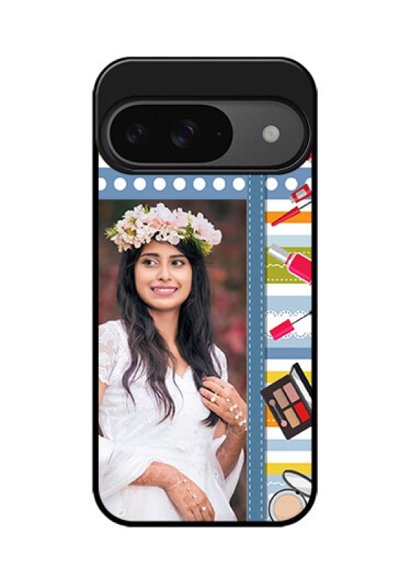 Google Pixel 9 5G Custom Glass Phone Case - Makeup Icons Design