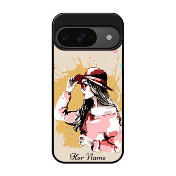 Google Pixel 9 5G Custom Glass Phone Case - Women With Pink Hat Design