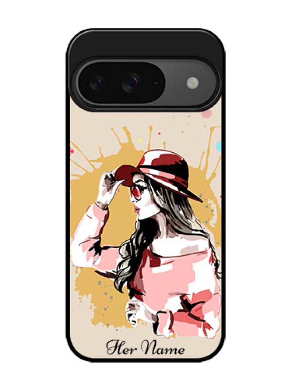 Custom Google Pixel 9 5G Custom Glass Phone Case - Women With Pink Hat Design