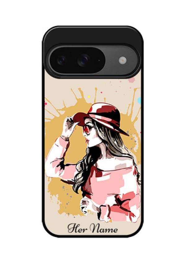 Google Pixel 9 5G Custom Glass Phone Case - Women With Pink Hat Design