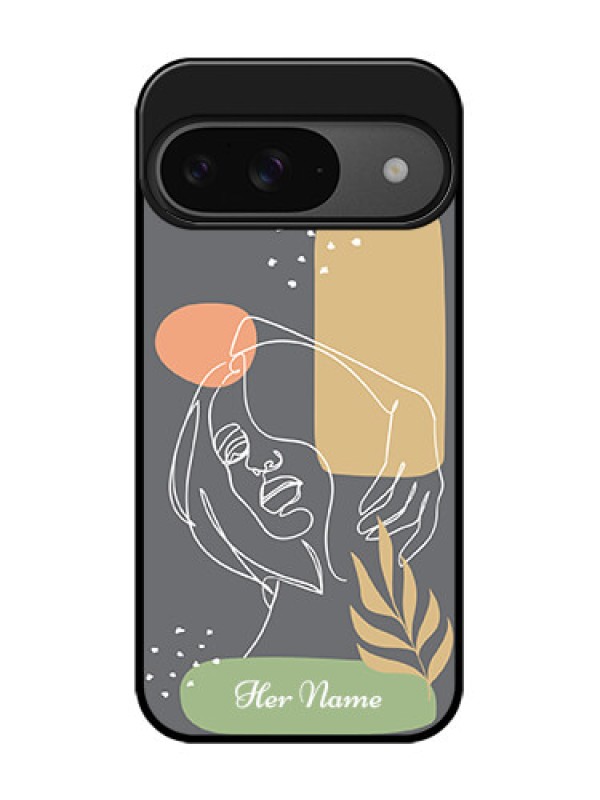 Custom Google Pixel 9 5G Custom Glass Phone Case - Gazing Woman Line Art Design