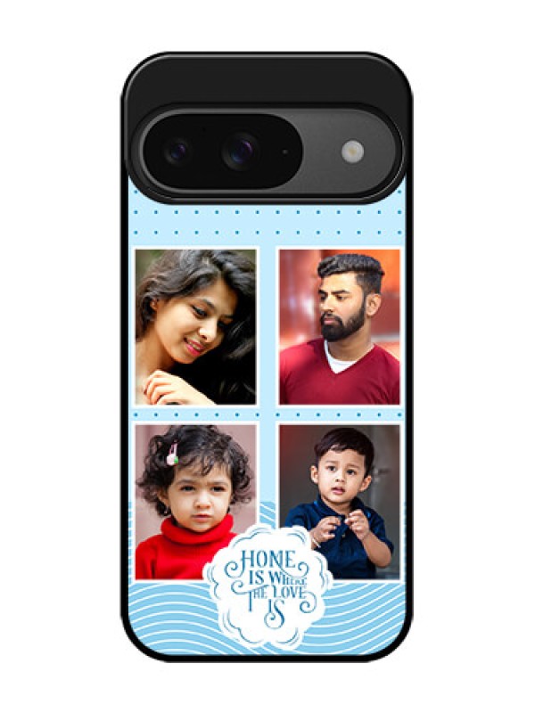 Custom Google Pixel 9 5G Custom Glass Phone Case - Cute Love Quote With 4 Pic Upload Design