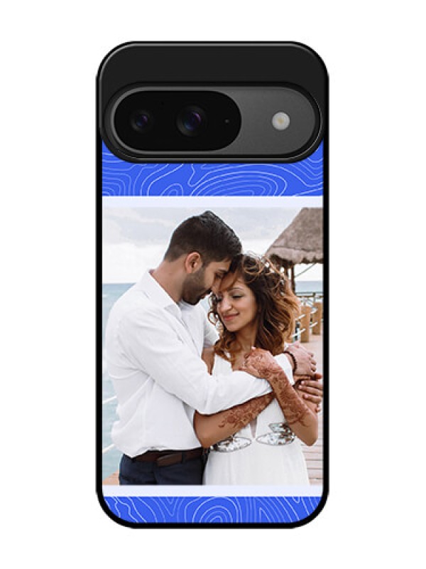 Custom Google Pixel 9 5G Custom Glass Phone Case - Curved Line Art With Blue And White Design