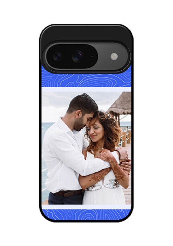 Google Pixel 9 5G Custom Glass Phone Case - Curved Line Art With Blue And White Design