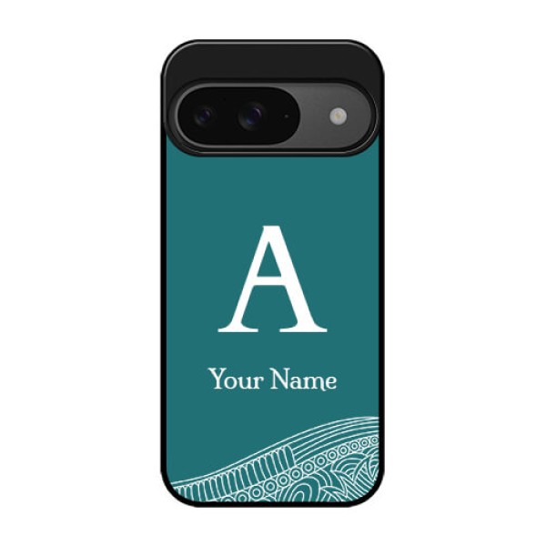 Google Pixel 9 5G Custom Glass Phone Case - Line Art Pattern With Custom Name Design