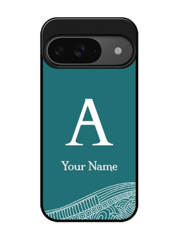 Custom Google Pixel 9 5G Custom Glass Phone Case - Line Art Pattern With Custom Name Design