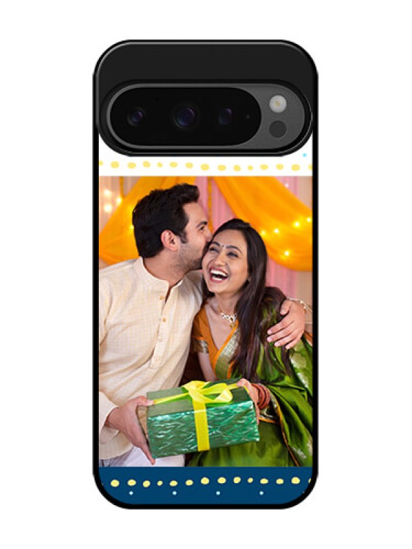 Custom Google Pixel 9 Pro 5G Custom Glass Phone Case - White And Blue Abstract Design