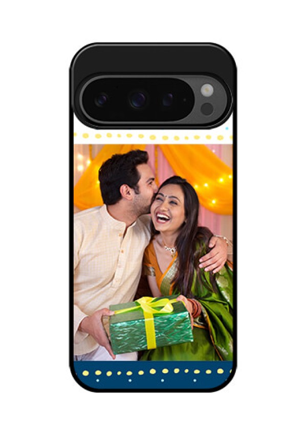 Google Pixel 9 Pro 5G Custom Glass Phone Case - White And Blue Abstract Design
