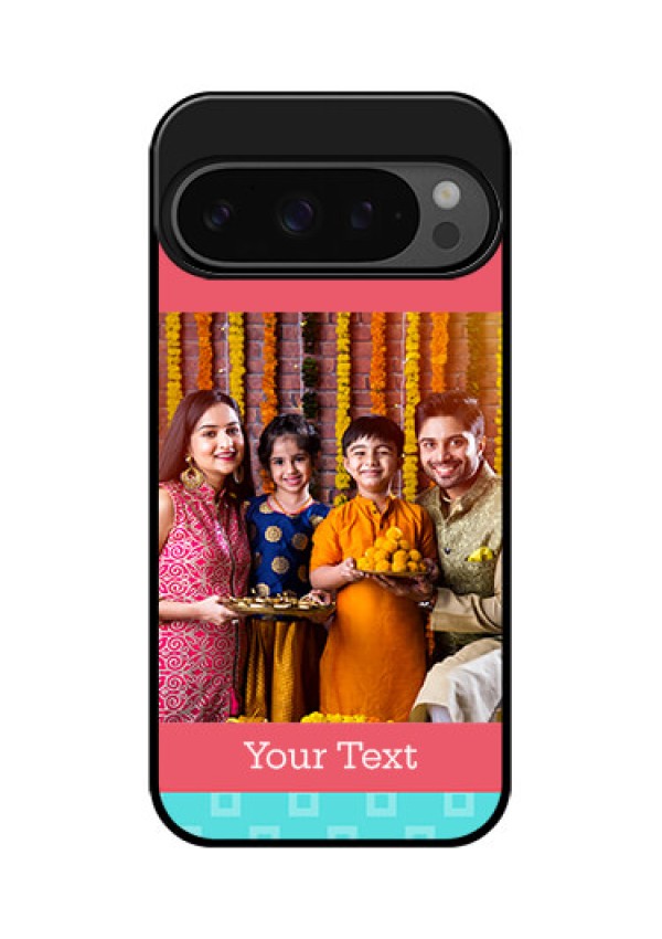 Google Pixel 9 Pro 5G Custom Glass Phone Case - Peach and Blue Color Design