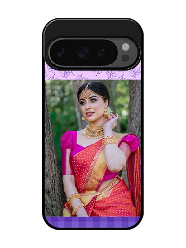 Custom Google Pixel 9 Pro 5G Custom Glass Phone Case - Purple Floral Design