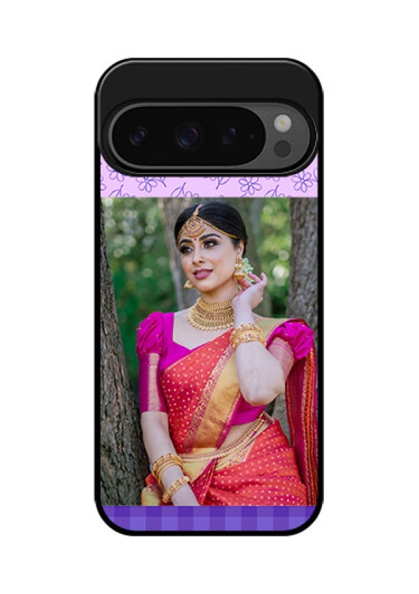 Google Pixel 9 Pro 5G Custom Glass Phone Case - Purple Floral Design