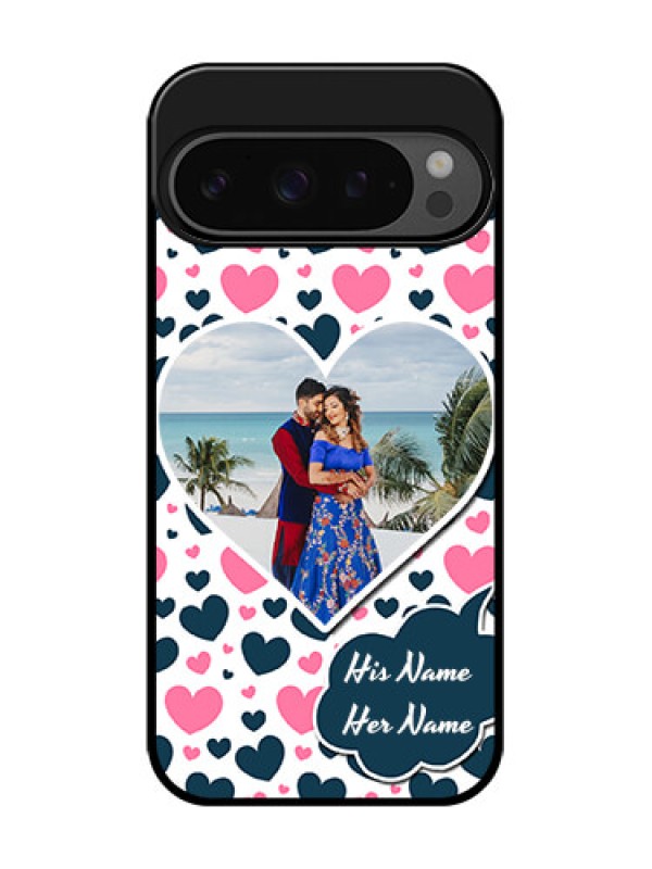 Custom Google Pixel 9 Pro 5G Custom Glass Phone Case - Pink and Blue Heart Design